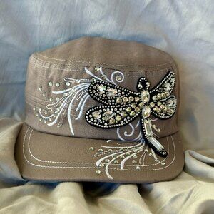 Hat~Rhinestone~Dragonfly~Cadet style~adjustable velcro back
